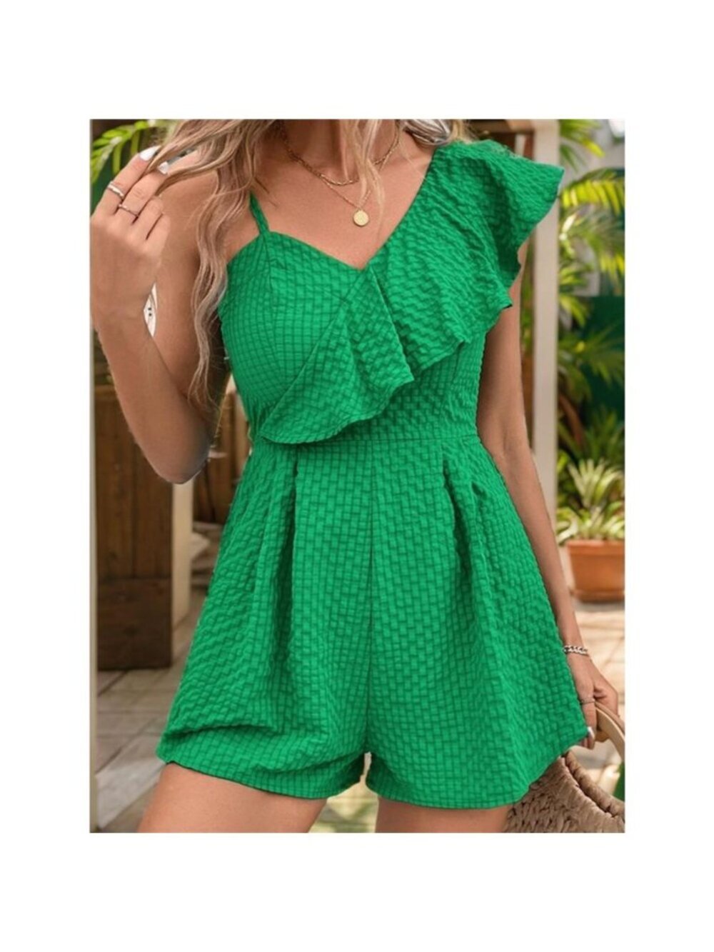 Smocked Back Asymmetrical Ruffled Romper - Picture 3 of 4